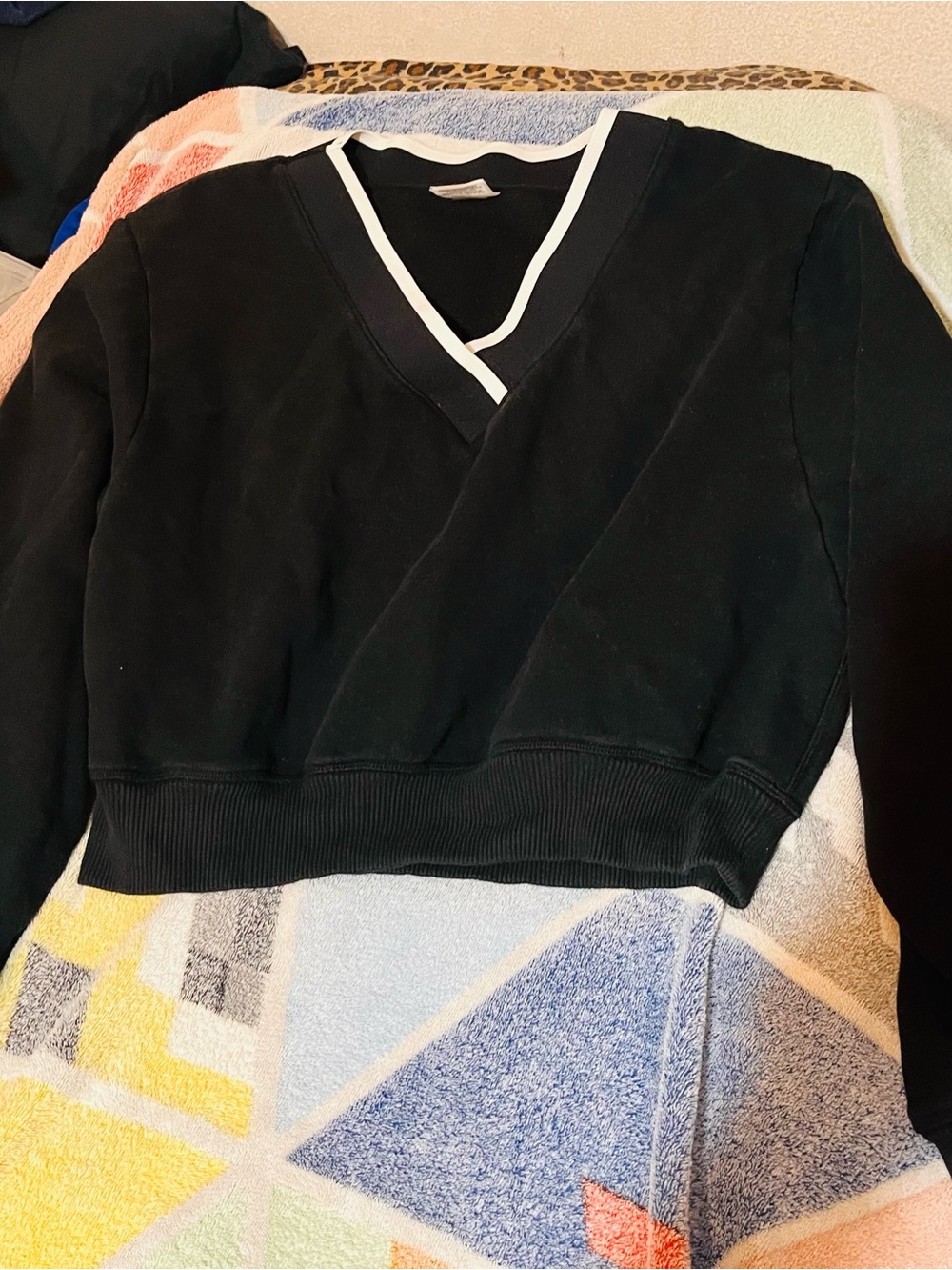 PINK Victoria's Secret Black V-Neck Sweater with White Trim